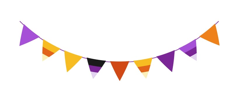 Colorful halloween bunting flags. Garland with triangular flags decor for Halloween celebration. Decorative colorful pennants for birthday, festival, fair or carnival. Vector illustration.