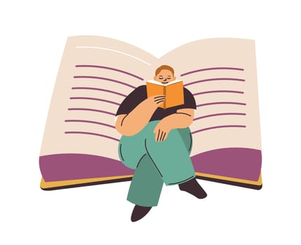 Male personage reading books, isolated man with publication in hands. Hobby and pastime or reader or bookworm, leisure and education or development of skills. Vector in flat style illustration