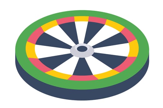 Darts playing game for entertainment and recreation. Isolated board with bullseye and sectors, throwing competitive kind of sports and fun. Pastime or leisure relaxation. Vector in flat style