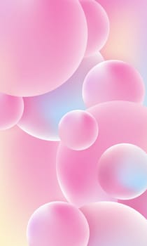 Abstract liquid circles hologram on a colored background. 3D sphere in light pink color. Vector background