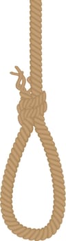 Rope hanging loop. Tied knot, natural decorative cotton rope cartoon vector illustration