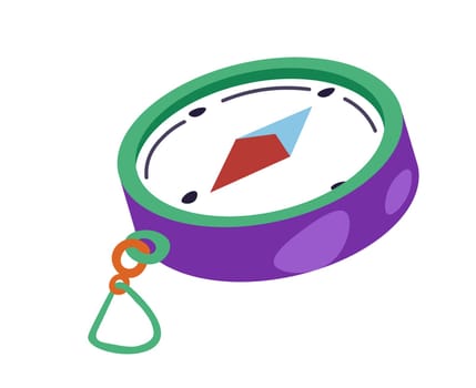 Naval instruments and marine, nautical tools for traveling on sea or ocean. Compass with pointer showing direction of magnetic north. Trips and voyage journey. Vector in flat style illustration