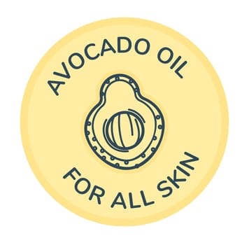 Organic cosmetics and products for dieting. Isolated avocado oil for all skin types, treatment and care. Promotional banner or logotype, logo or label, emblem for package. Vector in flat style