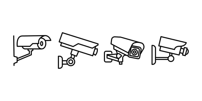 CCTV icon collection in outlined or line art style, editable stroke vector