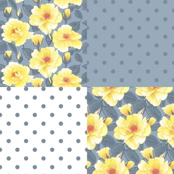 SET OF summer pattern with yellow roses seamless for surface design and more so for women with floral motif in vector
