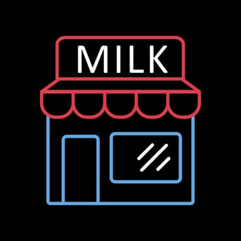 Dairy store facade vector on black background icon. Dairy product sign. Graph symbol for cooking web site and apps design, logo, app, UI