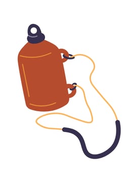 Camping essentials, isolated rubber container with rope for water. Object to store and carry liquids and substances. Trekking and hiking objects for comfortable vacation. Vector in flat style