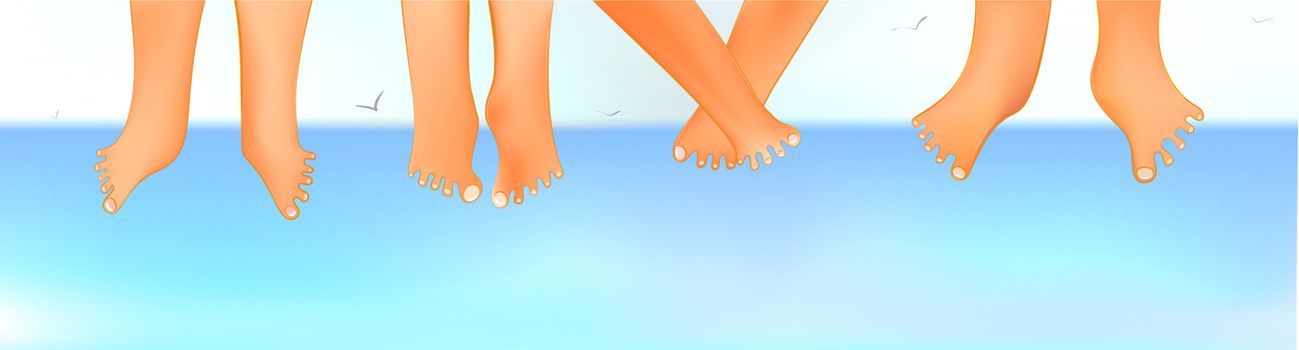Vector illustration of funny children's toes sunbathing.