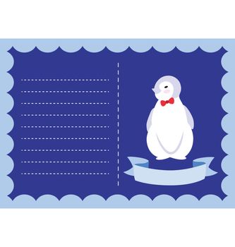 A template of little penguin, display in a postcard combination, great for baby project, a little sign space for baby name.