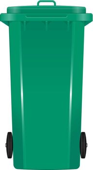 Green garbage bin with wheels