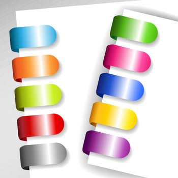 Set of colorful metallic file or paper tags with shadows, perfect for ads and the like