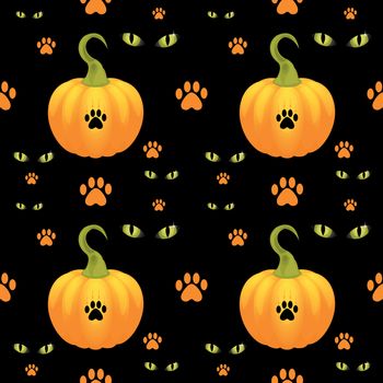 seamless texture with pumpkin and eye of monster.