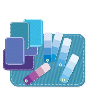 Vector illustration of many colorful fabric swatches with matching color swatches
