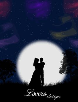 Lovers on beautiful night background illustration