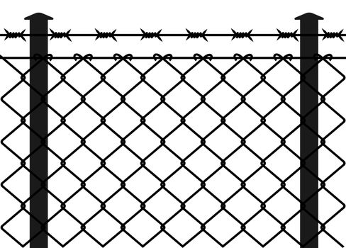 Wire fence with barbed wires. Vector illustration