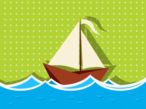 Background illustration of a wooden ship sailing the waves.