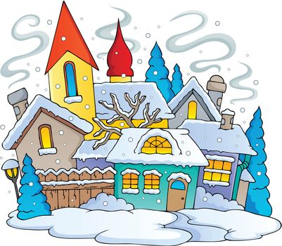 Winter town theme image 1 - vector illustration.