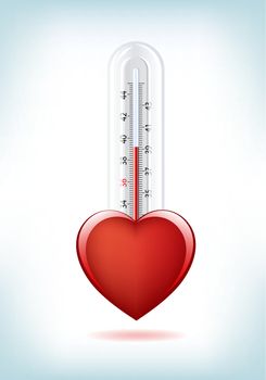 This image is a vector file representing a 3d Heart Thermometer,  all the elements can be scaled to any size without loss of resolution.