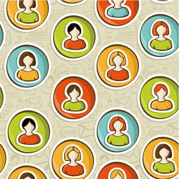 Diversity user people connected to social networks seamless pattern background in sketch style. Vector illustration layered for easy manipulation and custom coloring.