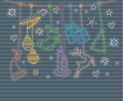 Vector illustration of Xmas objects card