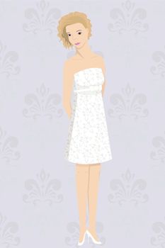 vector illustration of bride in mini dress