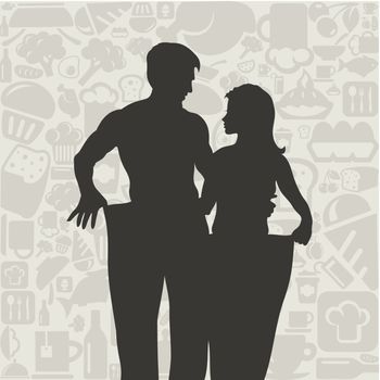 The man and the girl delays trousers. A vector illustration