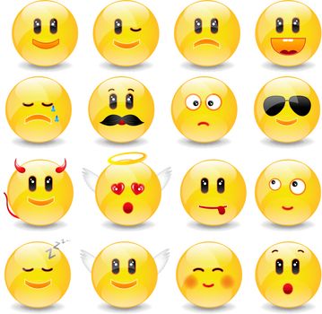 Yellow Smiley Balls With Positive And Negative Emotions With Gradient Mesh, Vector Illustration