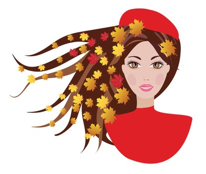 vector woman with fall leaves