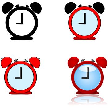 Illustration showing alarm clock depicted in four different styles