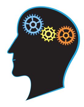 brain activity: silhouette of man head with gears