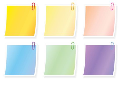 set of blank notes with paper clips vector illustration