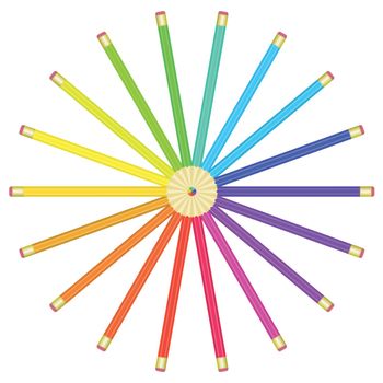 color pencils lying by circle vector illustration