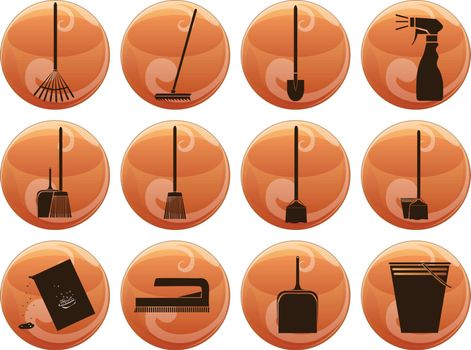 vector set of cleaning icons on buttons