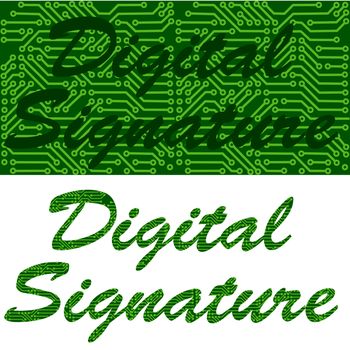 Concept illustration showing a signature mixed with a circuit board background