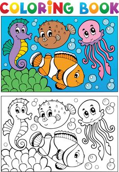 Coloring book with marine animals 4 - vector illustration.