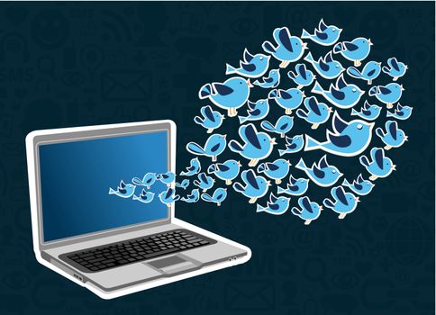 Social media network birds connection concept. Vector illustration layered for easy manipulation and custom coloring.