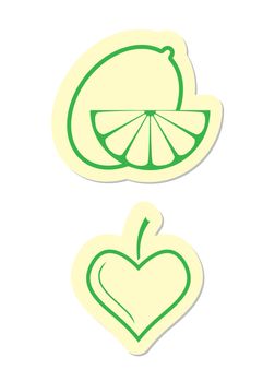 Lemon and Leaf Icons on White Background