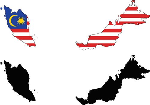 Vector illustration map and flag of Malaysia.
