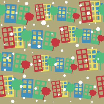 vector seamless pattern with cartoon town