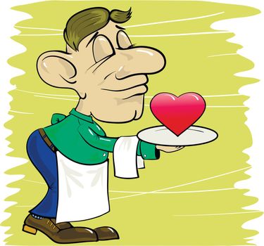 colorful illustration with waiter and heart for your design