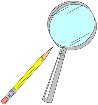 Magnifier and pencil
