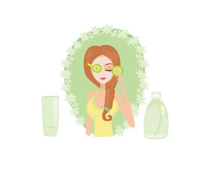 Cute woman applying moisturizer vector illustration