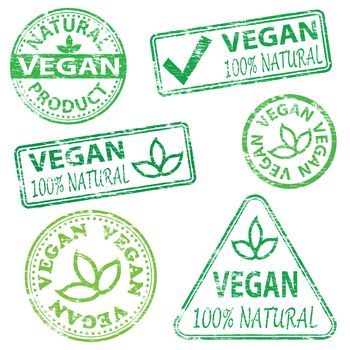 Vegan and natural food. Rubber stamp vector illustrations
