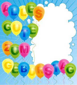 Happy Birthday Card- Color Balloons With With Happy Birthday Sign - German Version