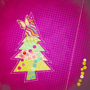 applique fabric Christmas tree with bow