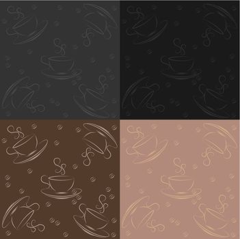 set of seamless patterns with cup of coffee and coffee beans