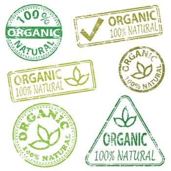 Organic and natural food. Rubber stamp vector illustrations
