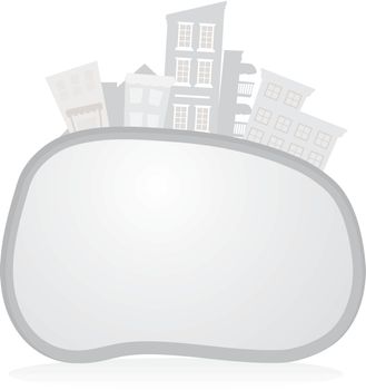 grey buildings background with oval empty space