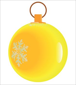 A bright yellow Christmas decoration with a snowflake