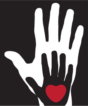 vector hand of mother and child with heart